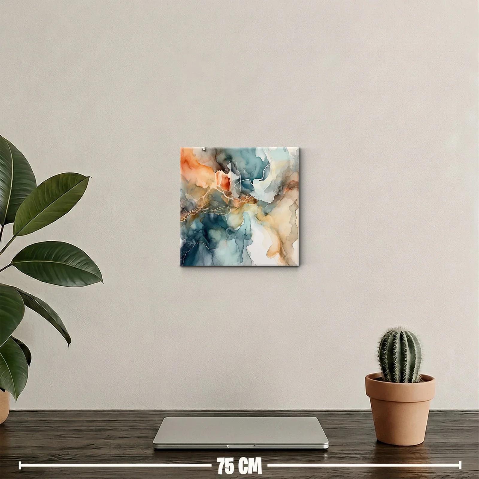 Arte abstracto con tonos azules y ocres para decorar — miniatura 2
