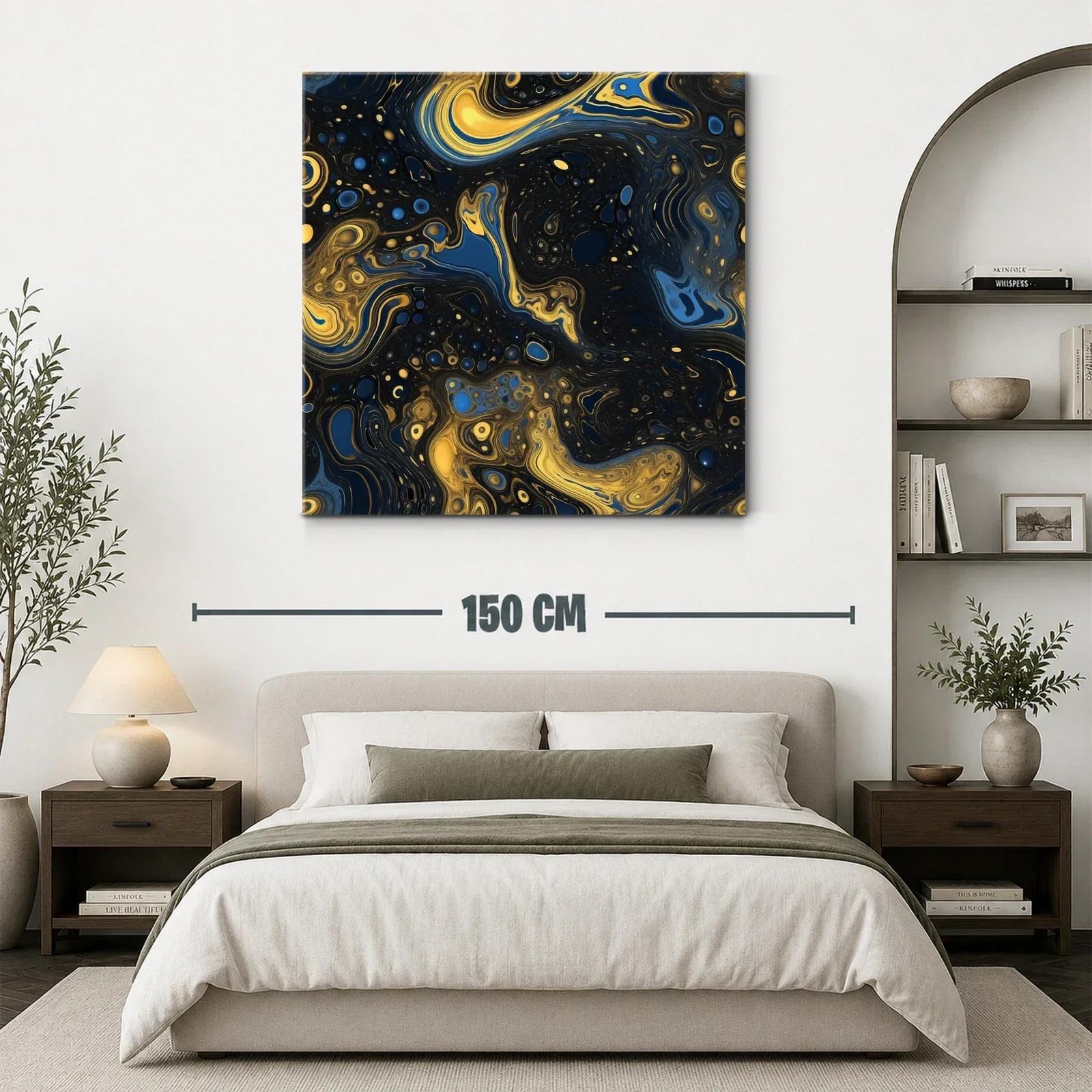 Arte abstracto en tonos azul y dorado brillante — miniatura 3