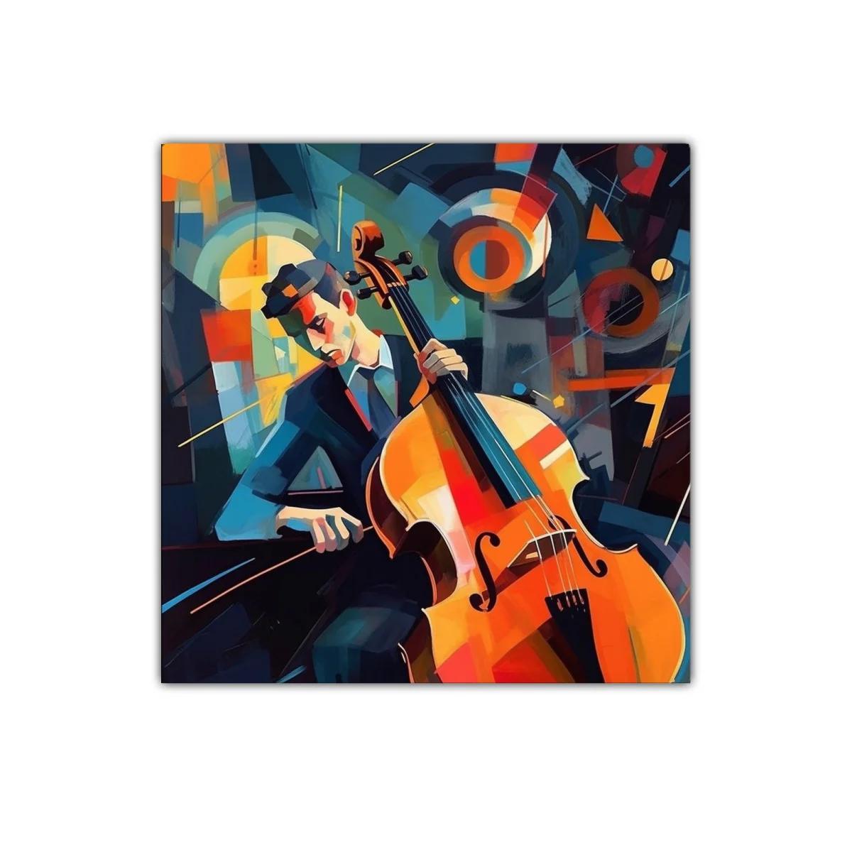 Músico tocando violonchelo con vibrante colorido abstracto — imagen principal