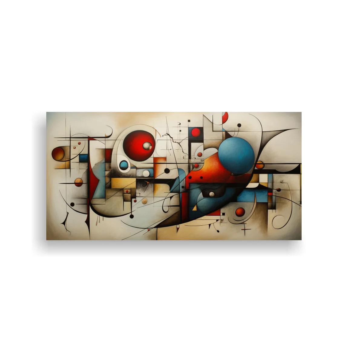 Cuadro composición geométrica con esferas rojas y azules