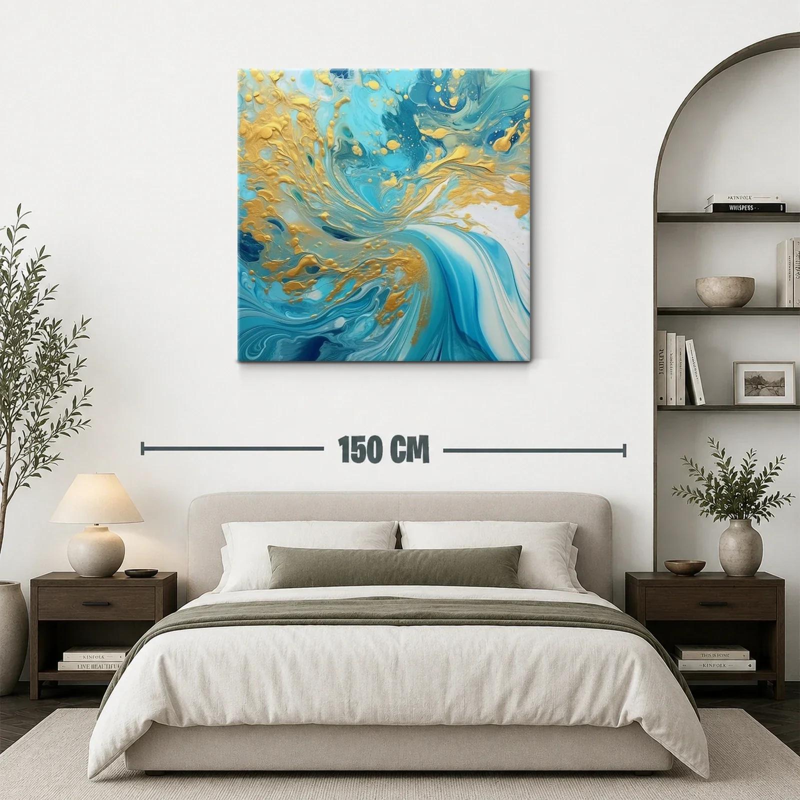 Cuadro abstracto con remolinos en azul y dorado elegante — miniatura 3