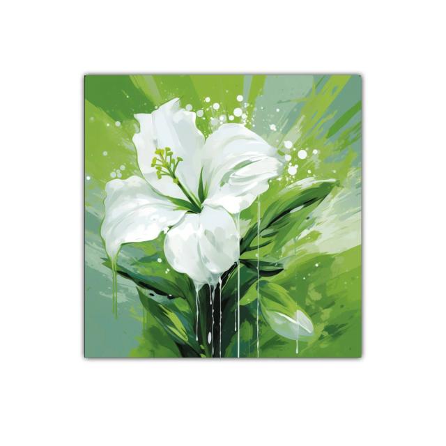 Cuadro floral con elegante azucena blanca y fondo verde vibrante