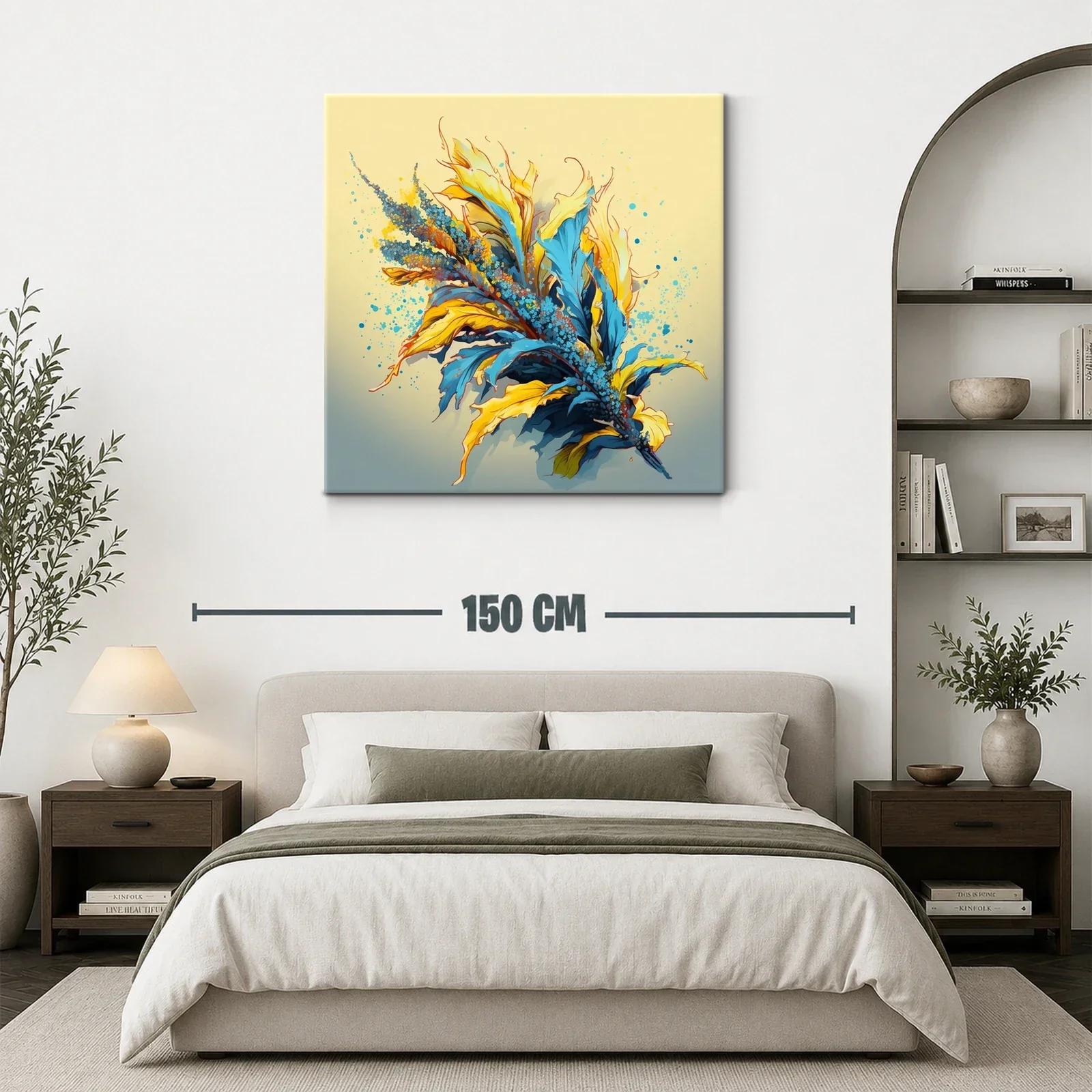 Composición vibrante de hojas y flores en tonos azules y amarillos — miniatura 3