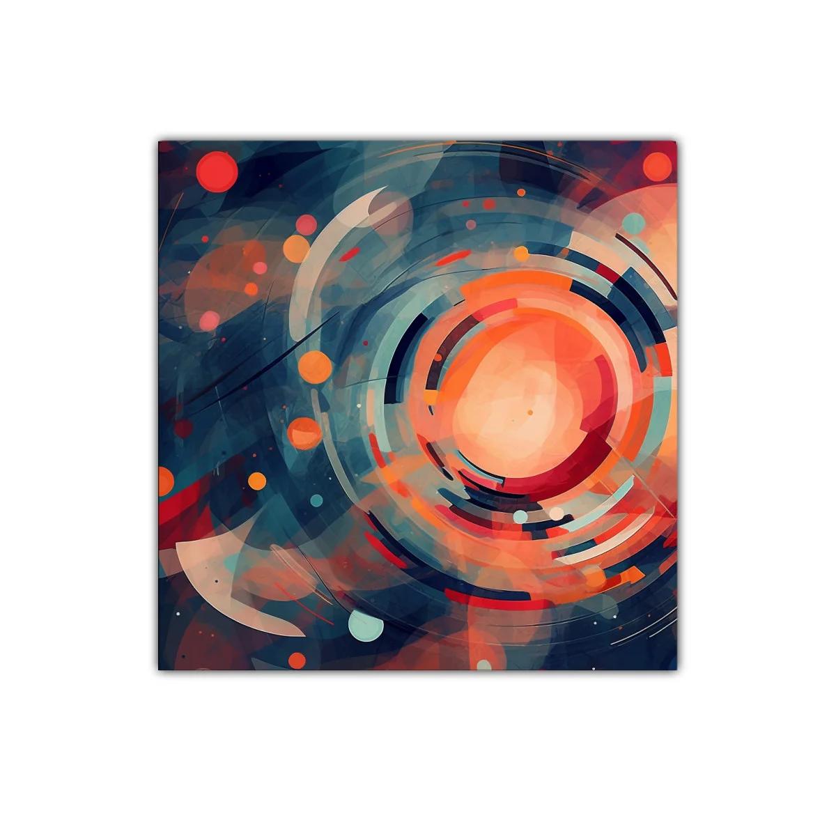 Cuadro abstracto con formas circulares y tonos cálidos y fríos — miniatura 1