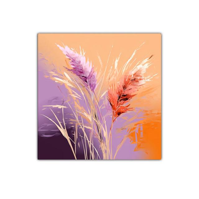 Cuadro decorativo de flores en tonos cálidos y lilas