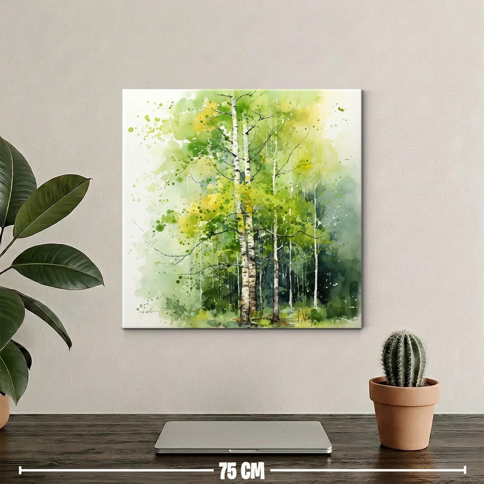 Bosque de abedules en verdes y amarillos vibrantes — miniatura 2