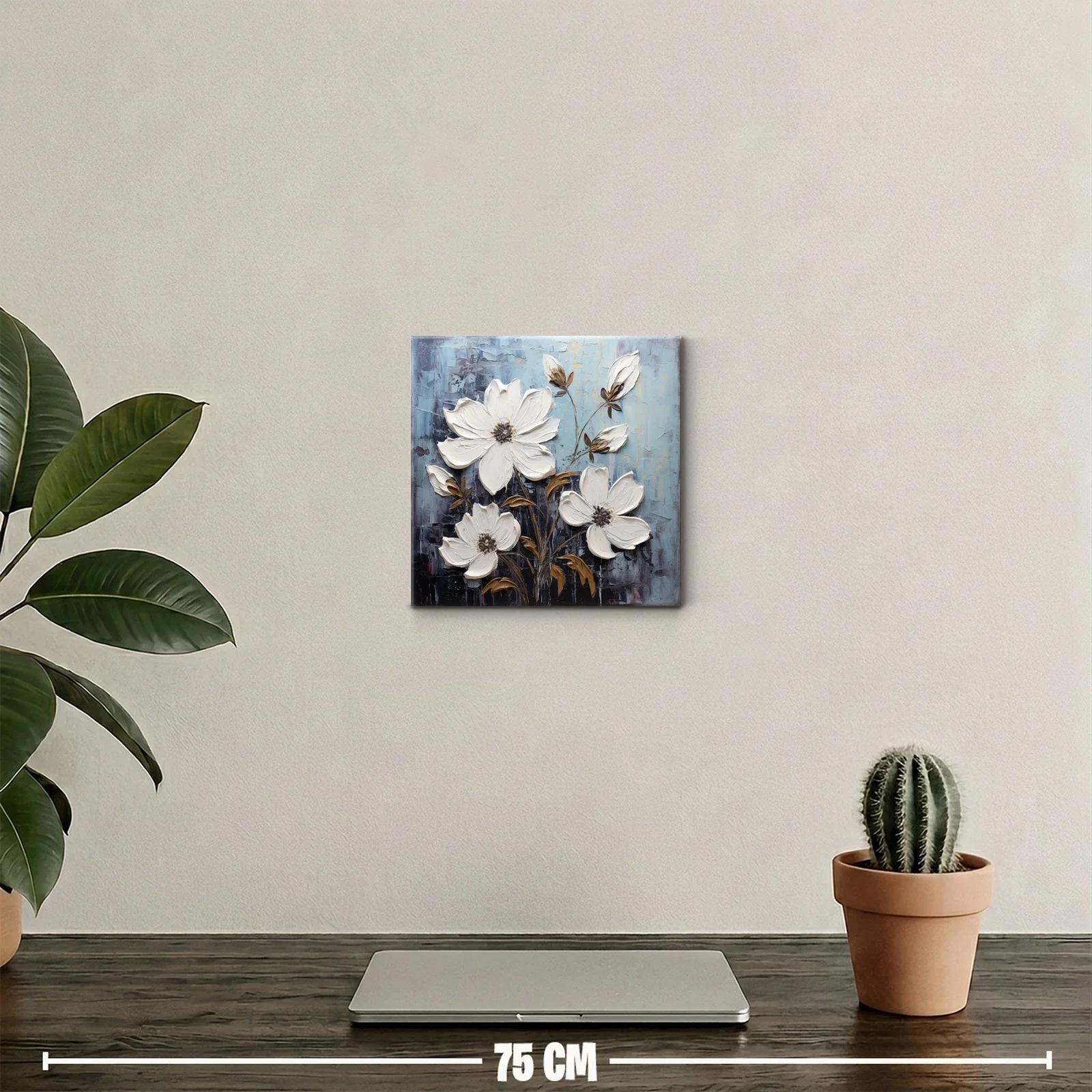 Cuadro decorativo con flores blancas y fondo azul grisáceo — miniatura 2