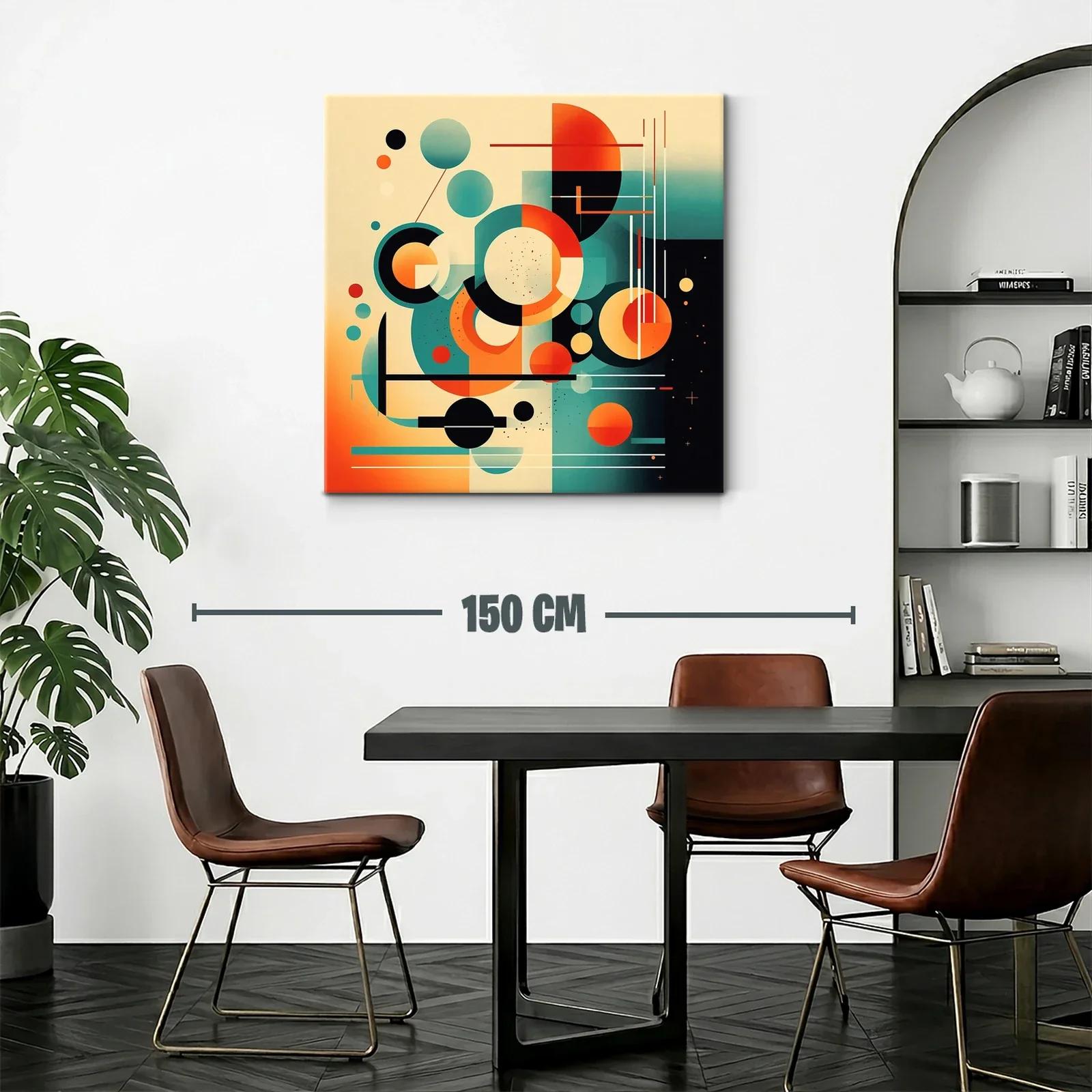 Cuadro abstracto geométrico con círculos y líneas vibrantes — miniatura 2