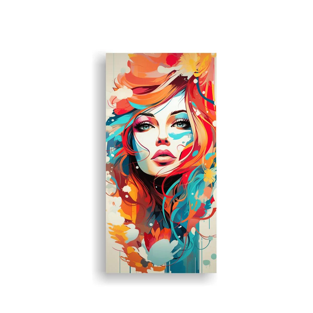 Cuadro rostro de mujer floral con cabello en trazos sueltos