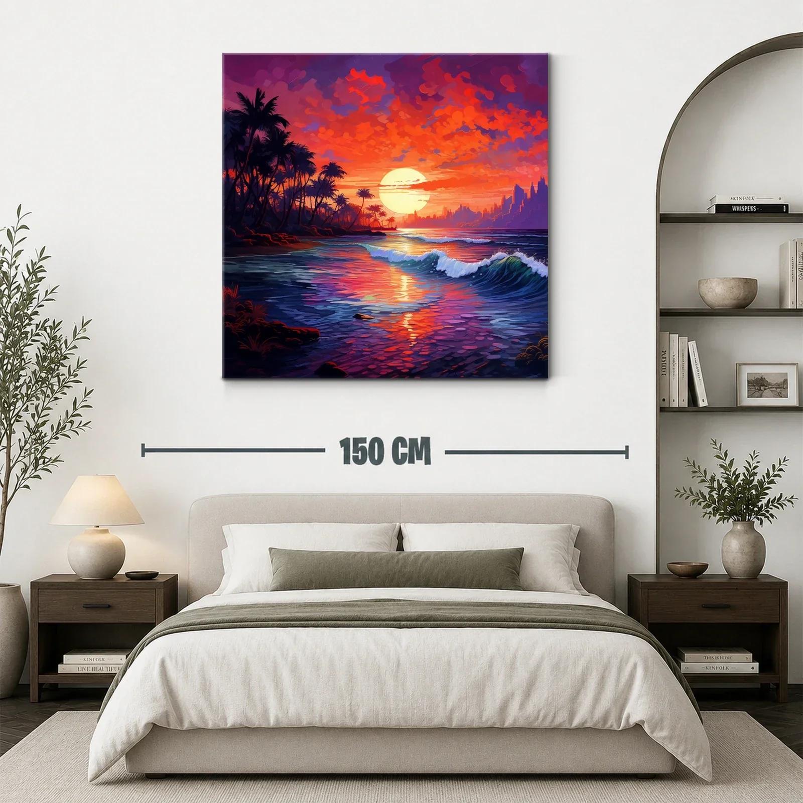 Atardecer vibrante sobre la costa tropical con palmeras — miniatura 3