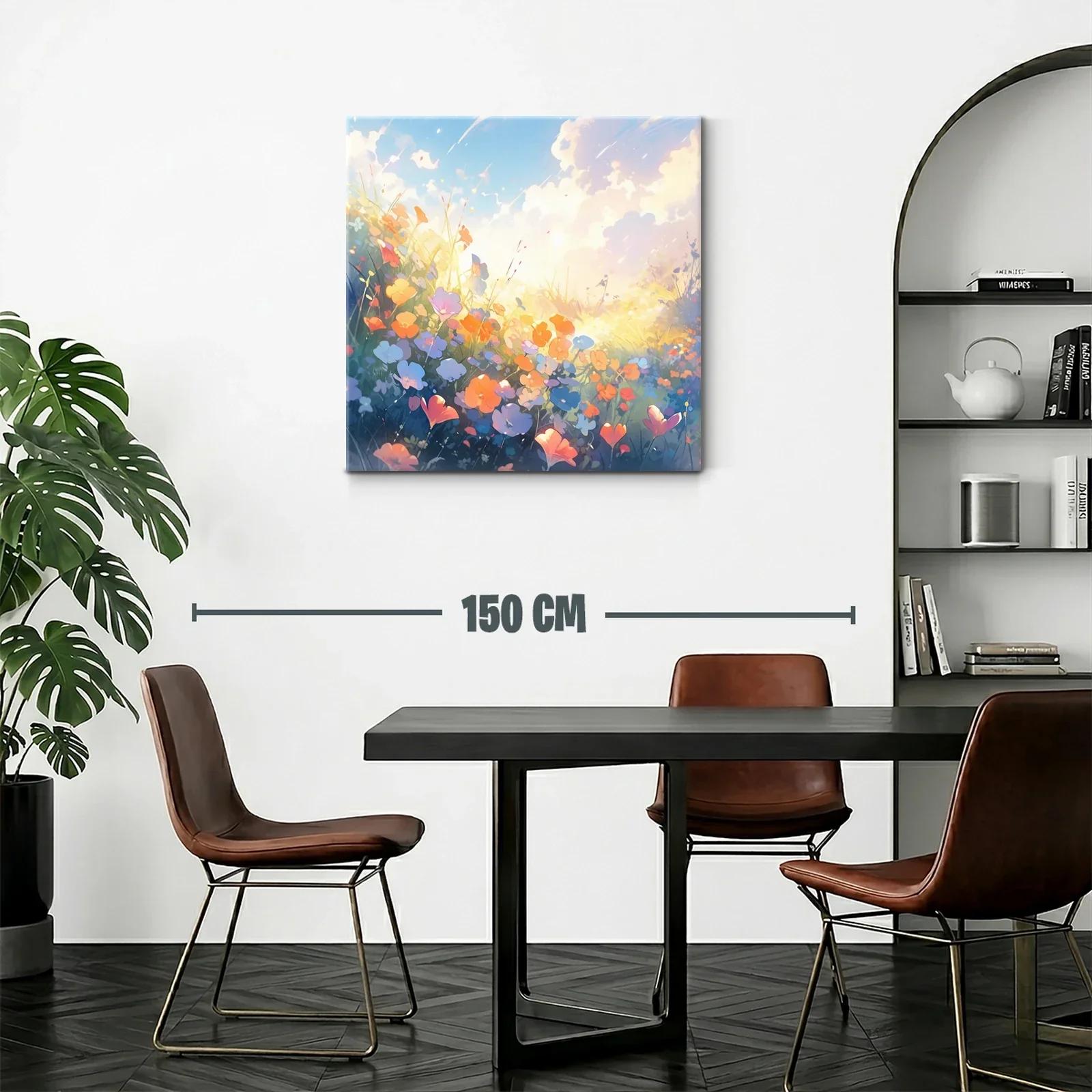 Cuadro flores de campo al amanecer con luz cálida — miniatura 2