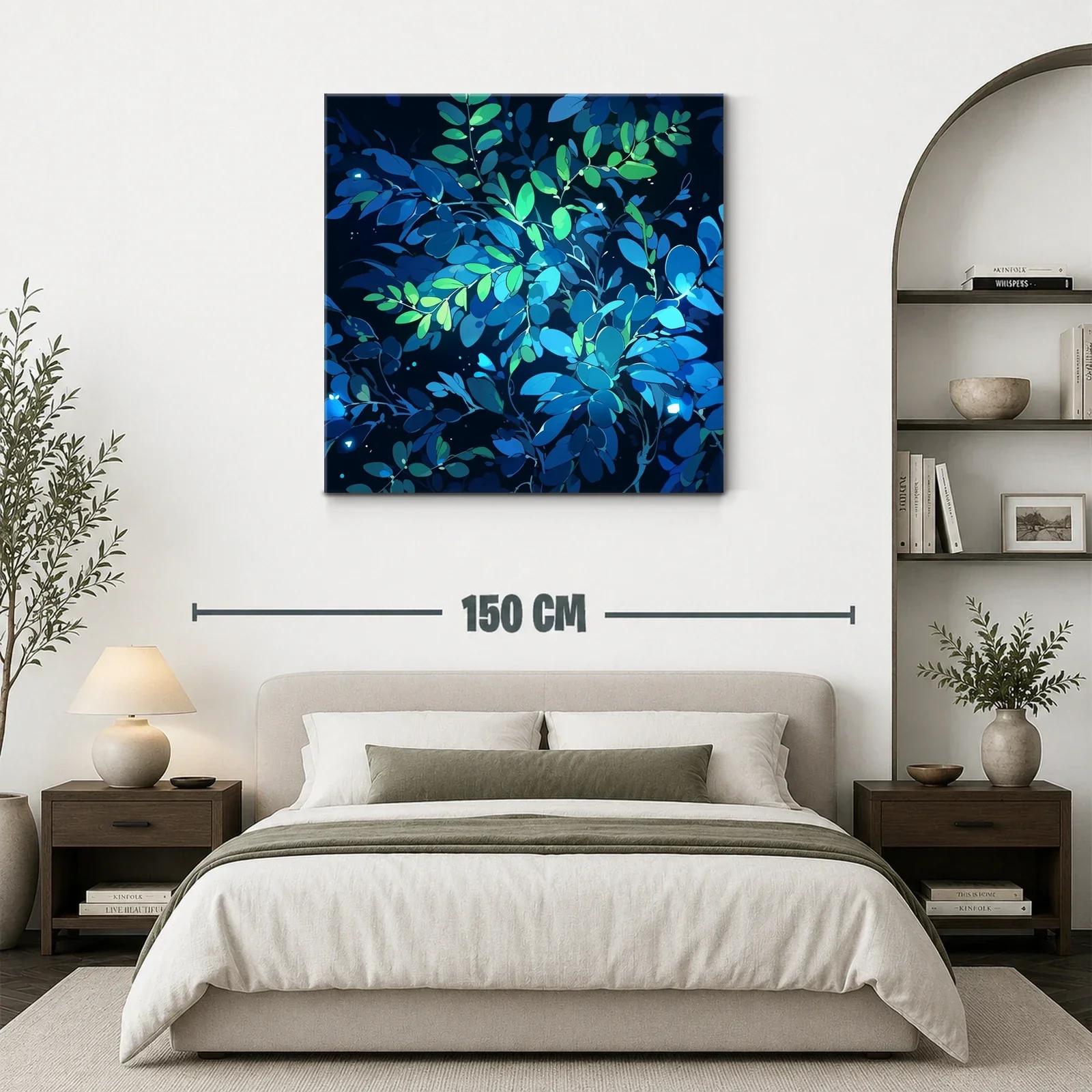 Cuadro Abstracto Hojas en Tonos Azules y Verdes — miniatura 3