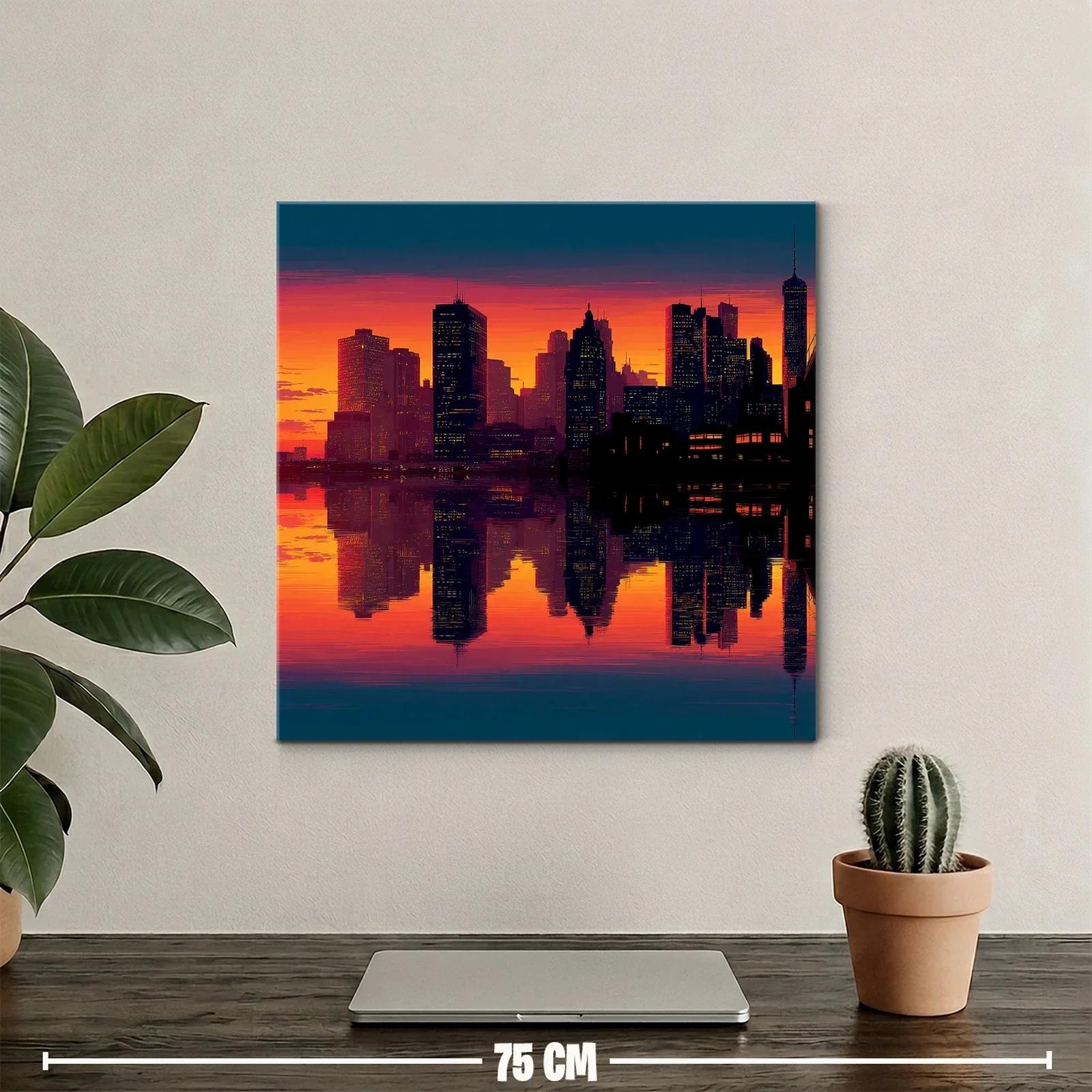 Atardecer vibrante sobre ciudad con reflejo en agua — miniatura 2