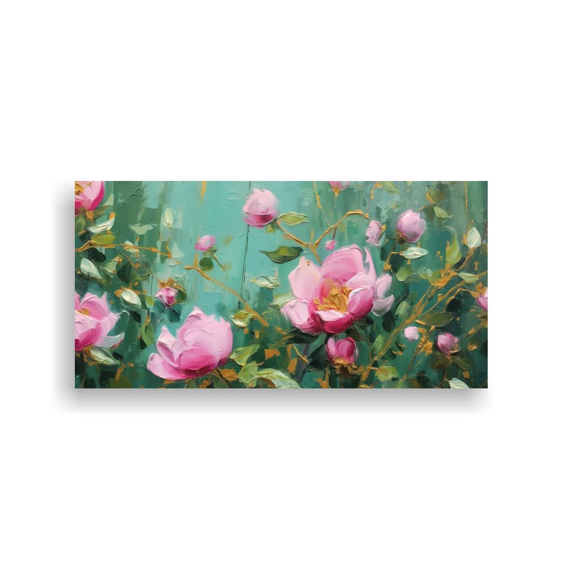 Cuadro peonías rosas con fondo turquesa — imagen principal