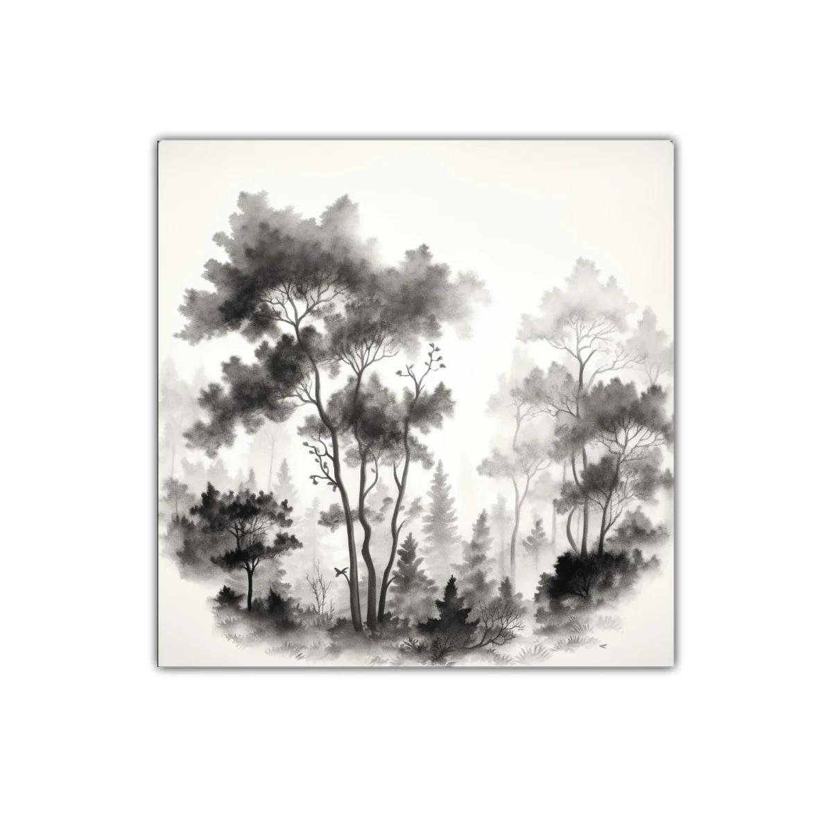 Bosque nebuloso en tonos grises para un ambiente sereno