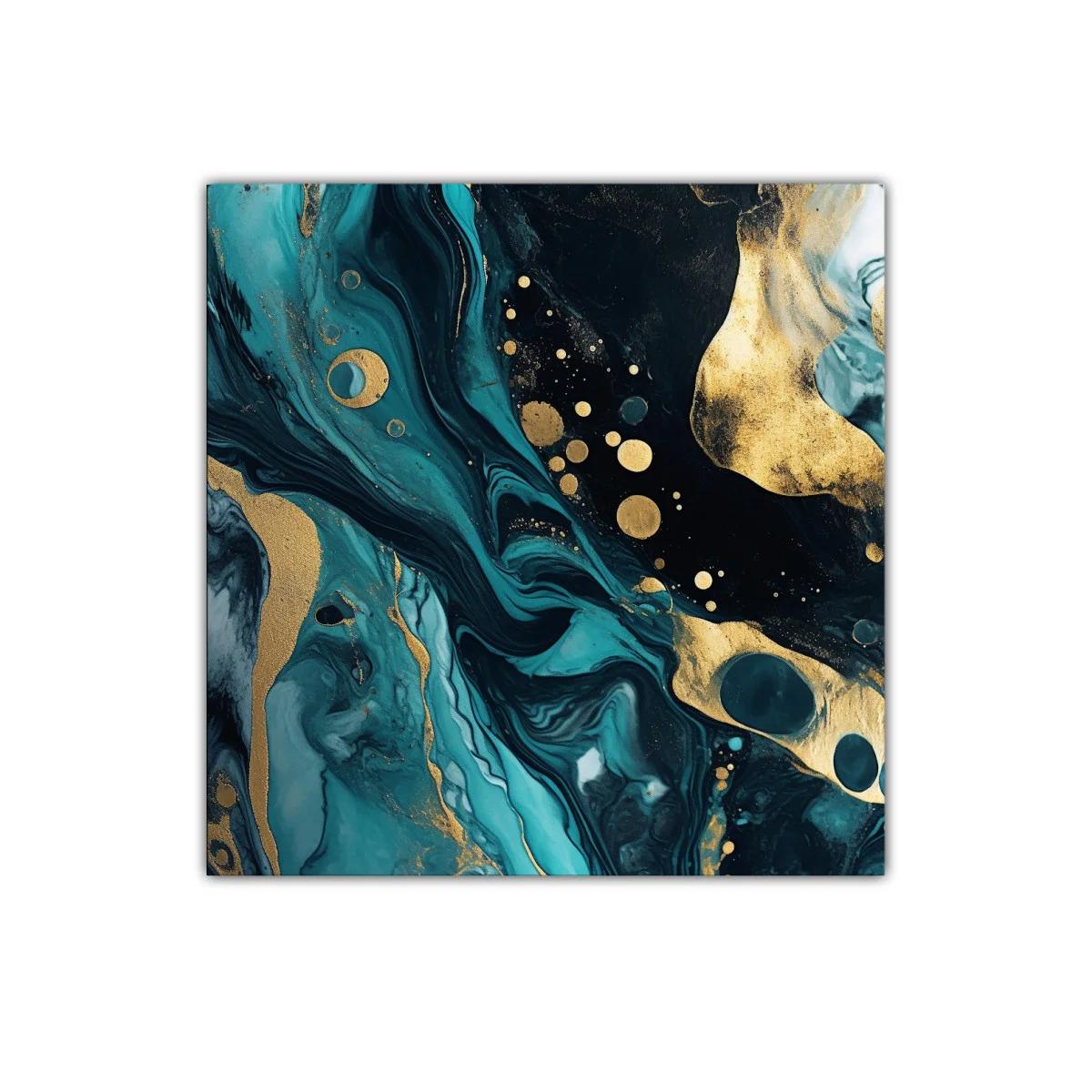 Cuadro abstracto con tonos turquesa y dorado vibrante — imagen principal