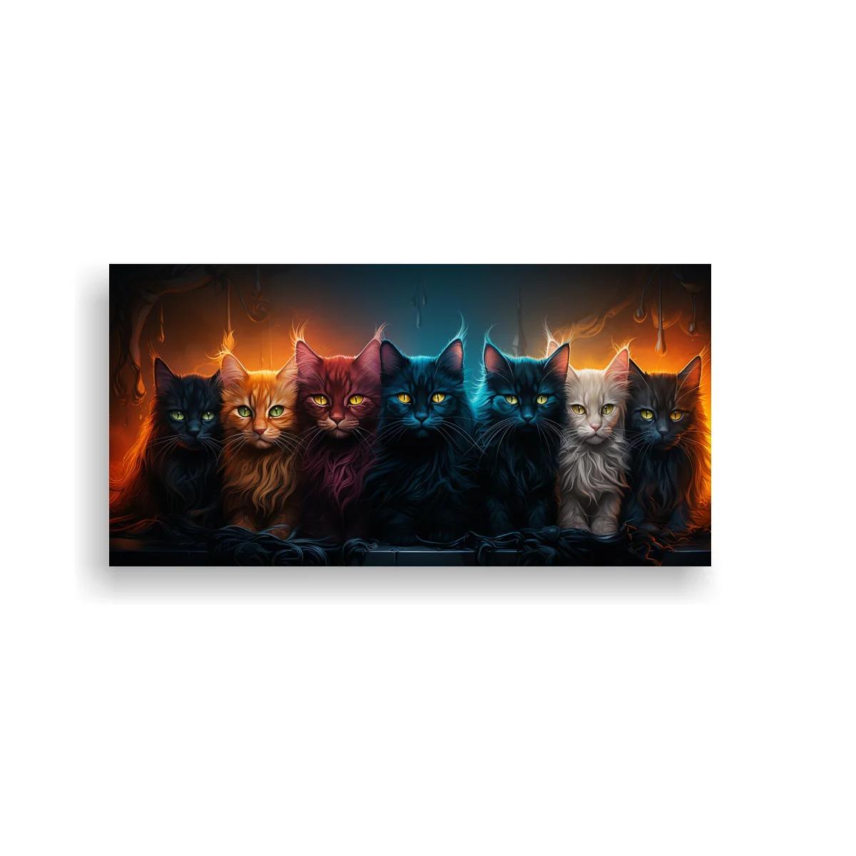 Cuadro grupo de gatos de ojos brillantes con resplandor cálido