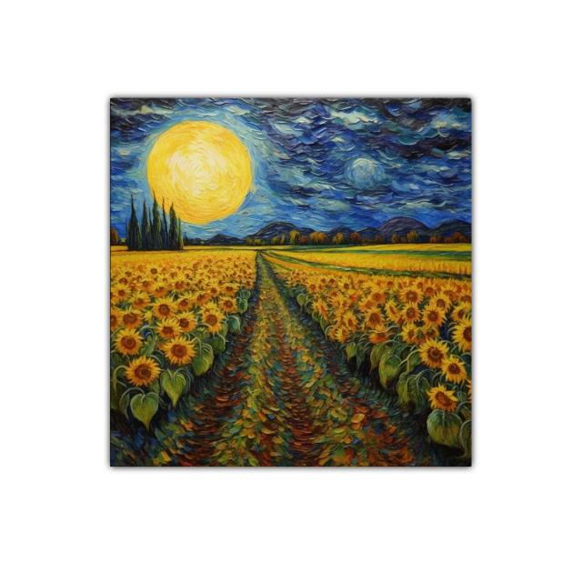 Campo de girasoles bajo una luna llena brillante