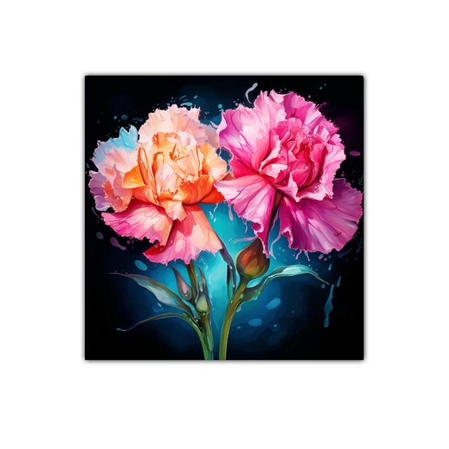 Cuadro moderno con flores vibrantes en tonos rosa y naranja