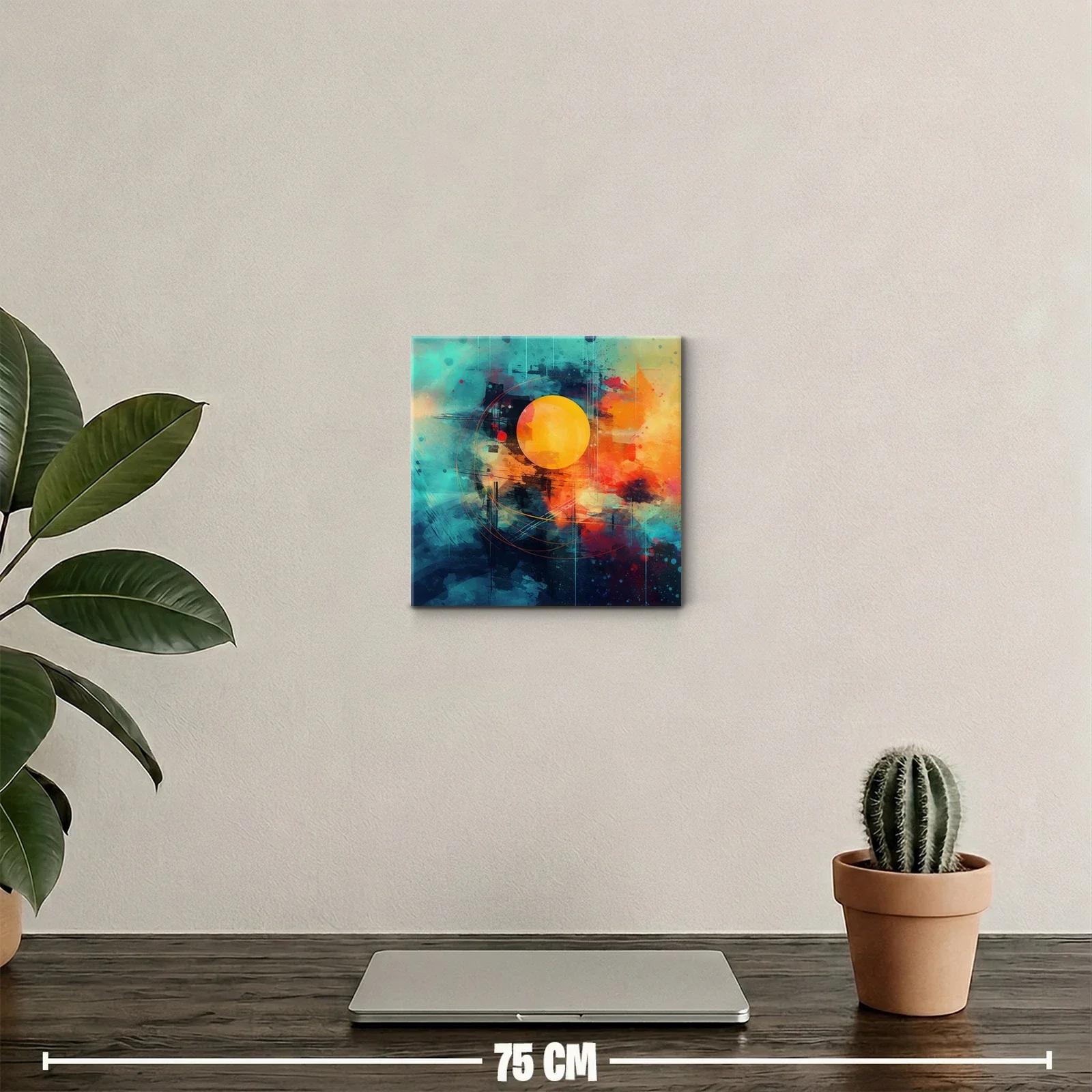 Cuadro abstracto con esfera solar vibrante y tonos intensos — miniatura 2
