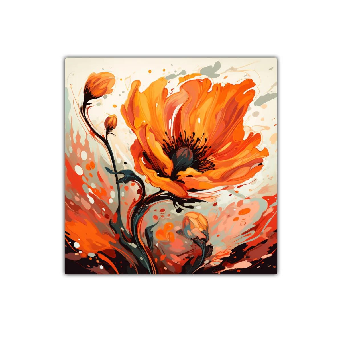 Cuadro floral vibrante en tonos naranjas y negros — imagen principal