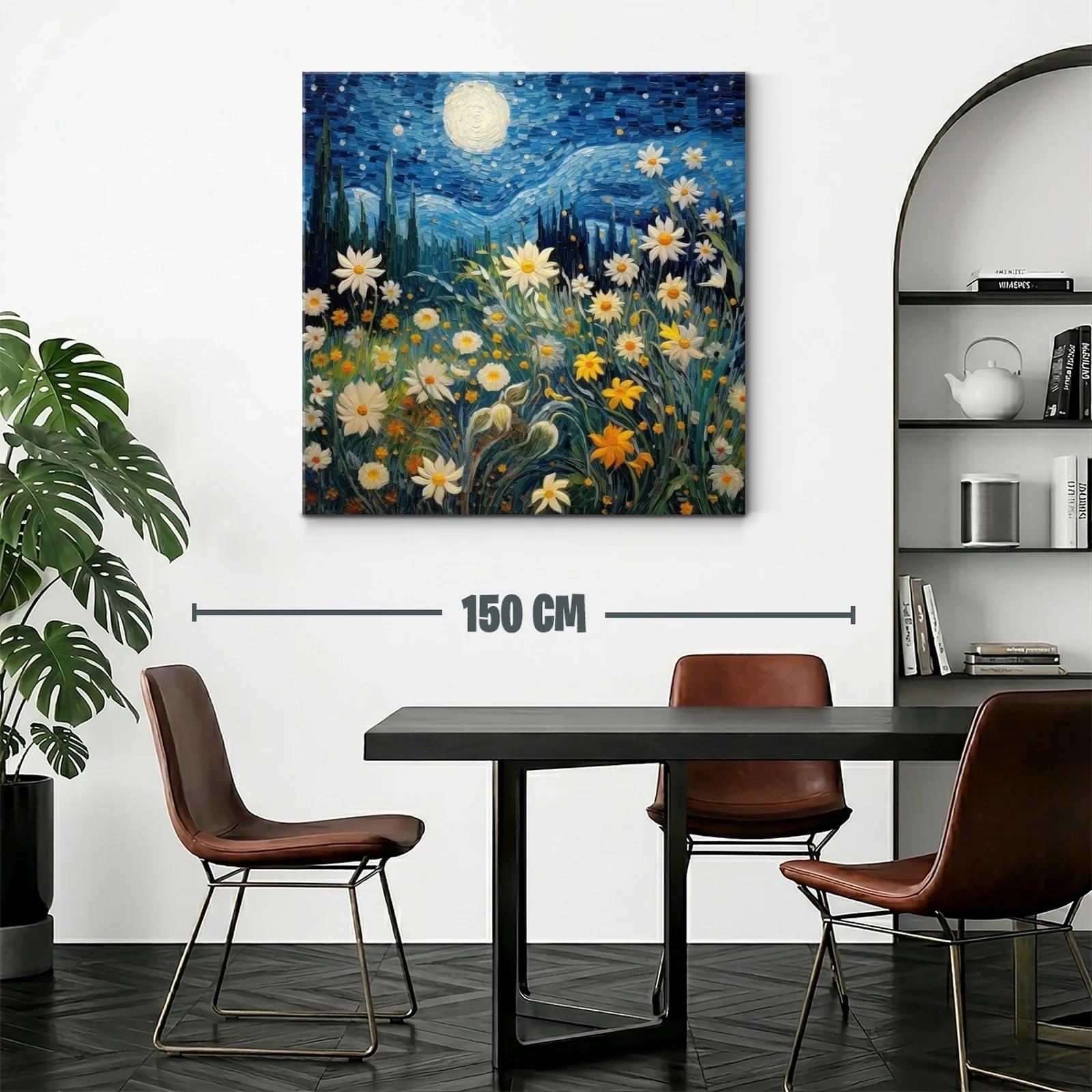 Jardín de flores bajo cielo estrellado y luna llena — miniatura 2
