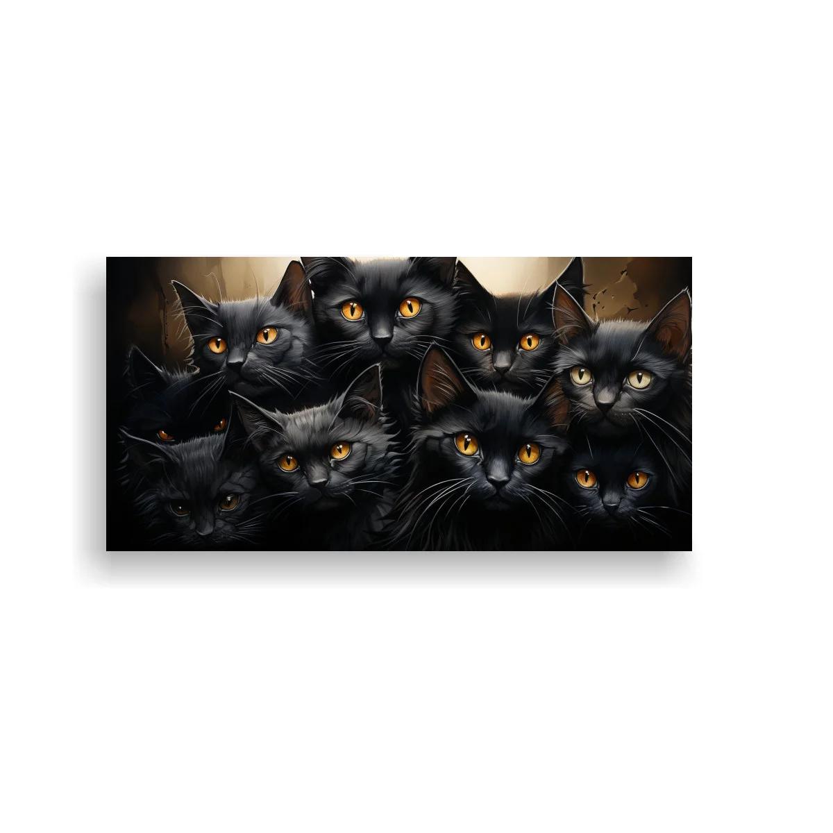 Cuadro grupo de gatos negros con ojos ámbar — imagen principal