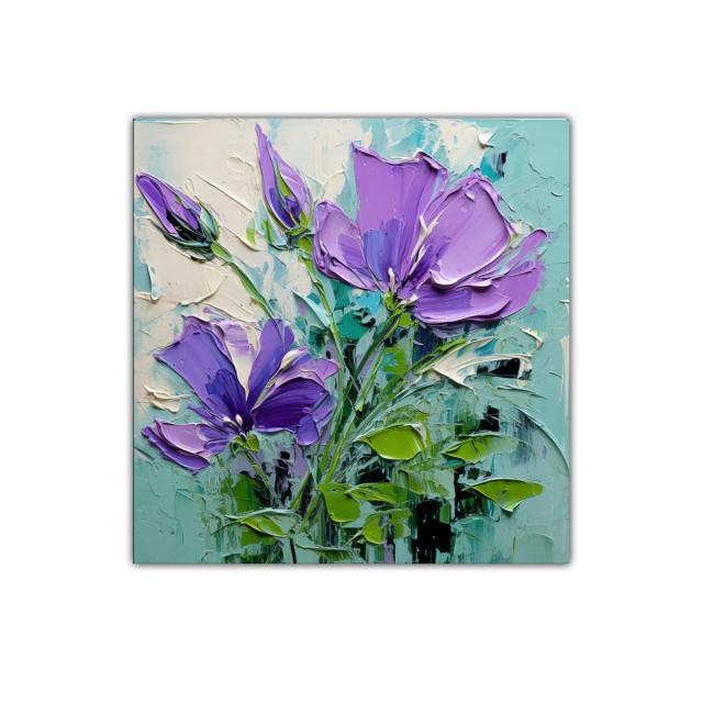 Flores lilas vibrantes con hojas verdes y fondo azul claro