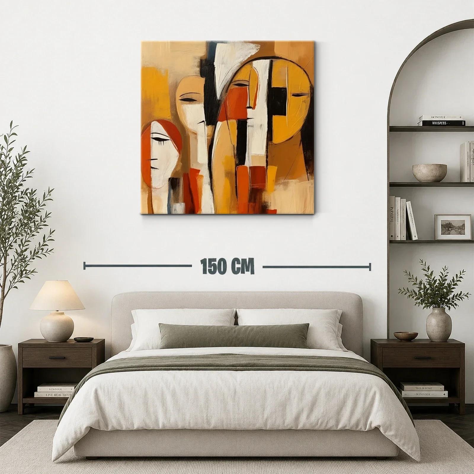 Cuadro abstracto con figuras humanas en tonos cálidos — miniatura 3