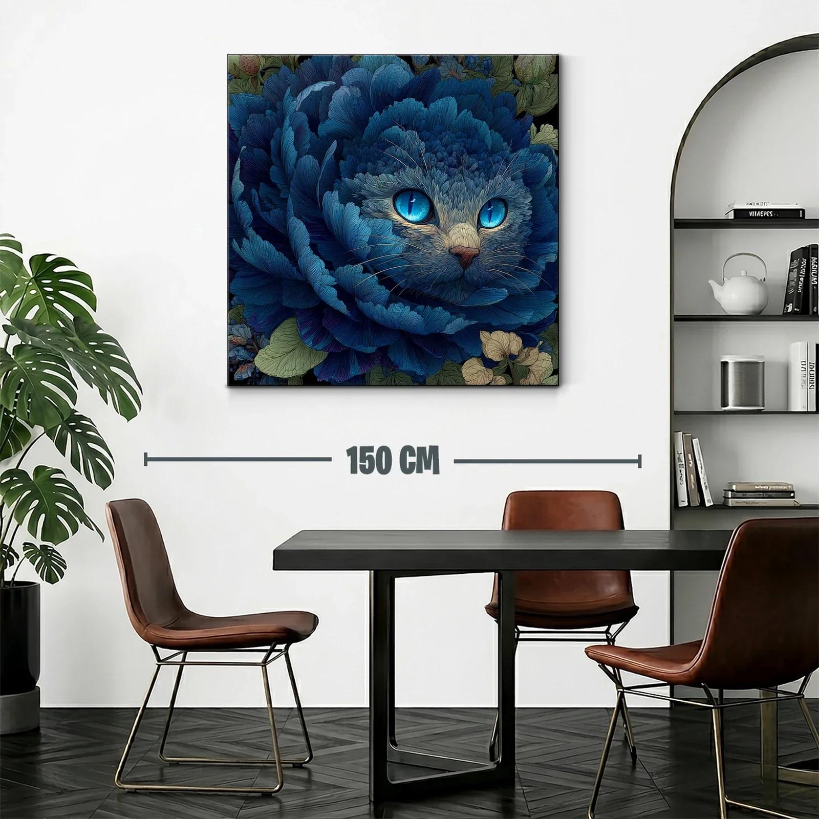 Gato entre pétalos azules con mirada hipnótica y detalle floral — miniatura 2