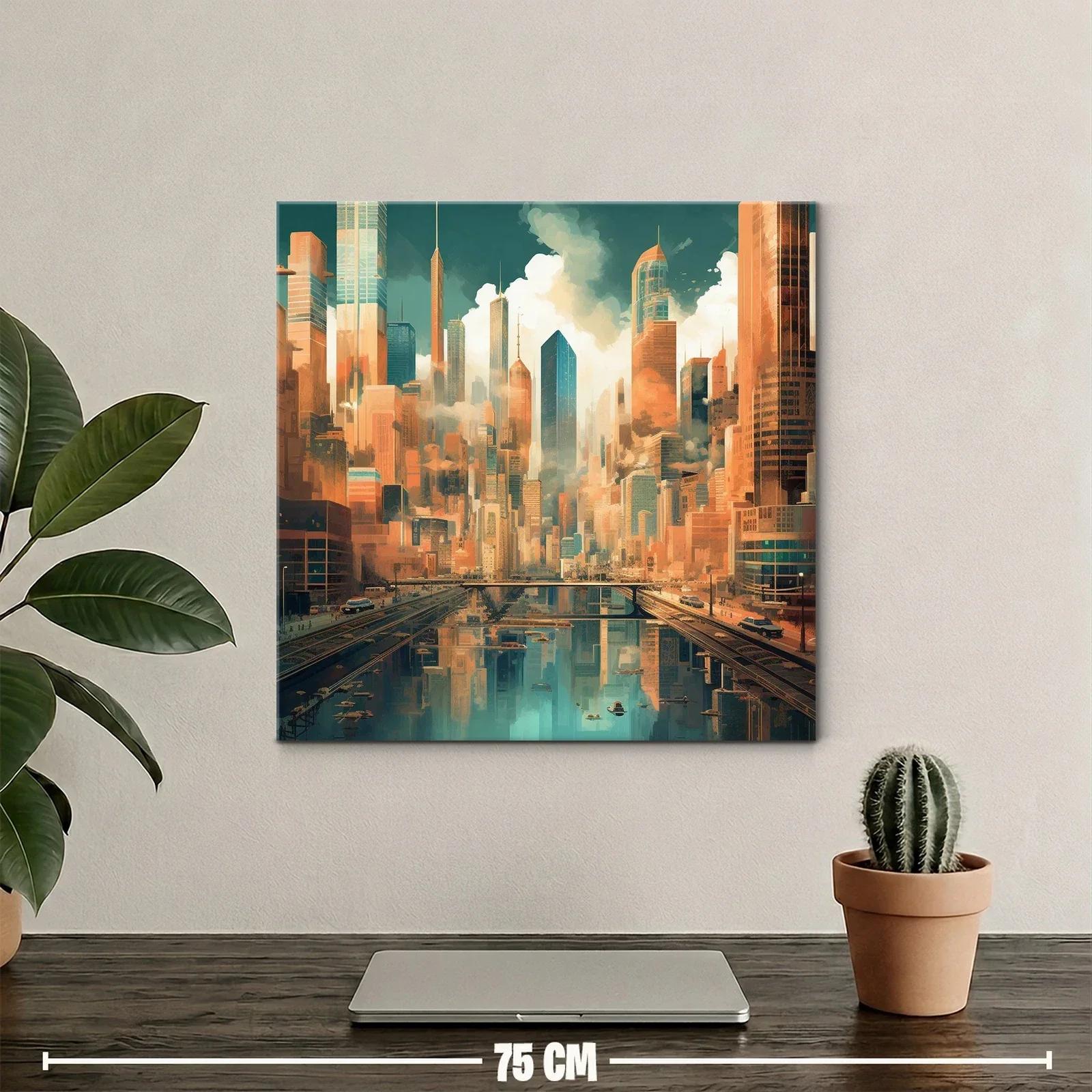 Paisaje urbano futurista con reflejos en el agua — miniatura 2