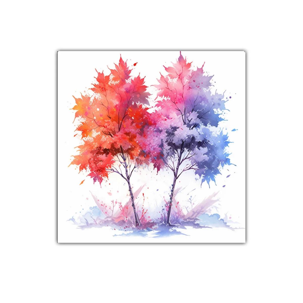 Cuadro decorativo con árboles en vibrantes tonos rojos y morados — imagen principal