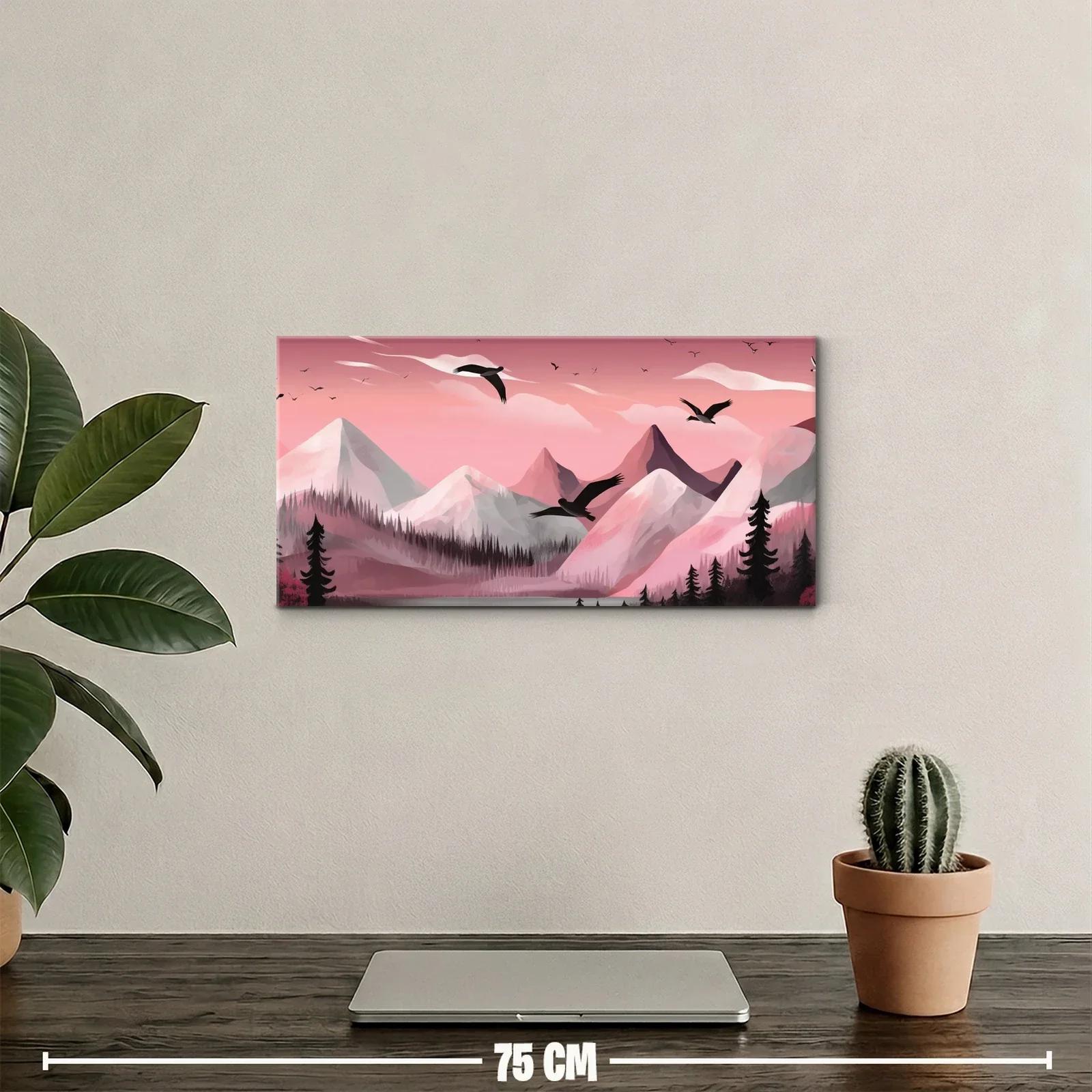 Cuadro cordillera de montañas rosadas con lago sereno — miniatura 2