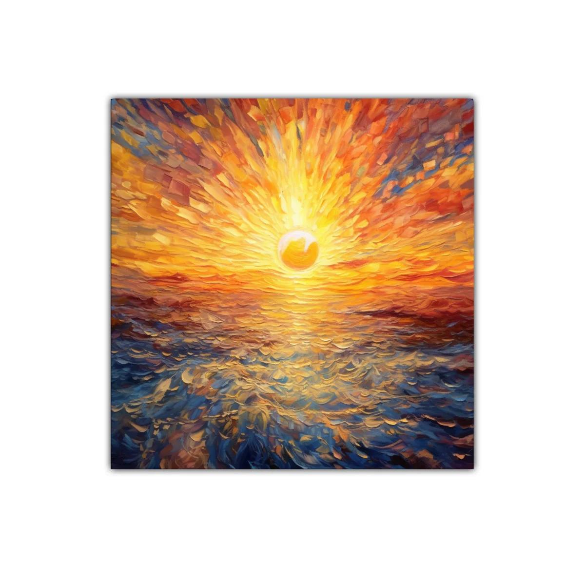 Cuadro vibrante de amanecer sobre el mar en tonos cálidos — imagen principal