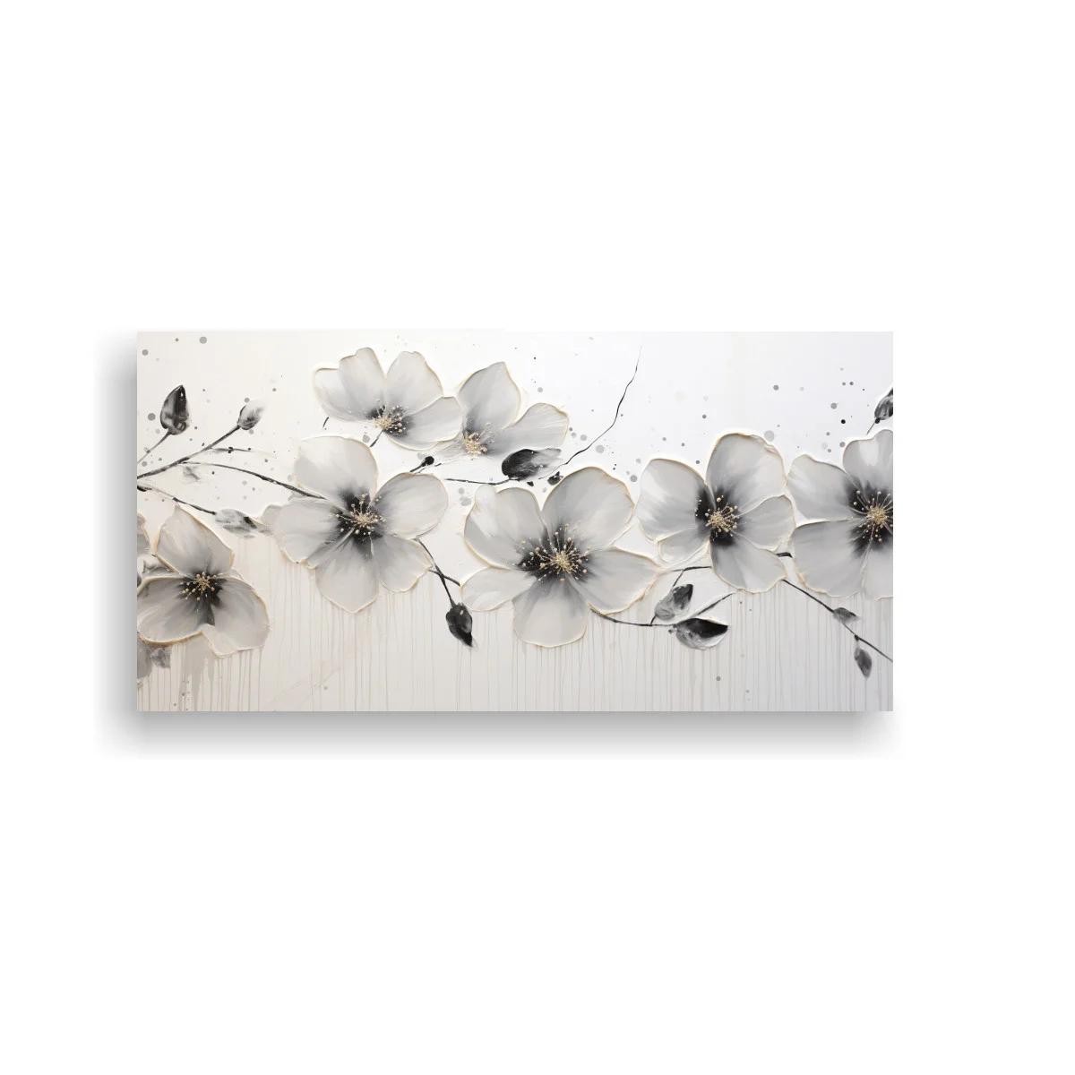 Cuadro flores blancas con ramas finas y goteos suaves