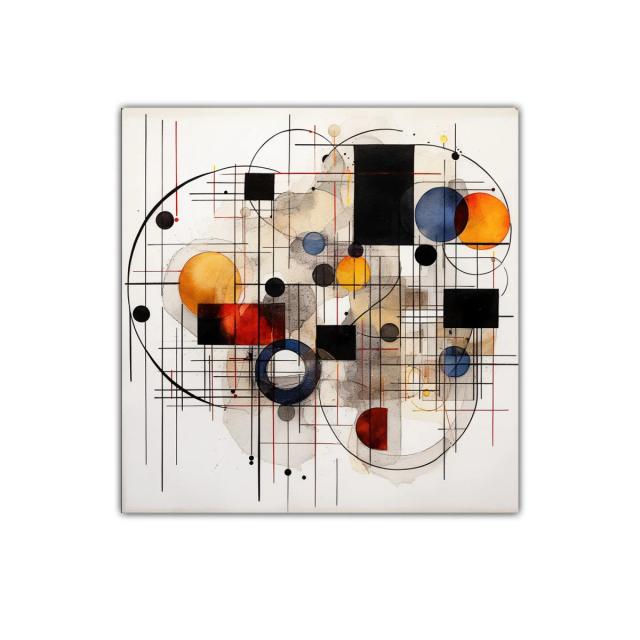 Composición abstracta con líneas y formas geométricas coloridas