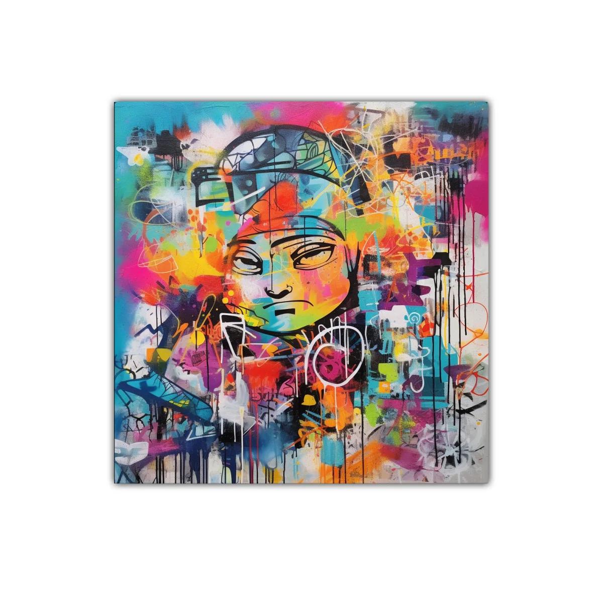Cuadro expresivo con rostro abstracto y colores vibrantes — imagen principal