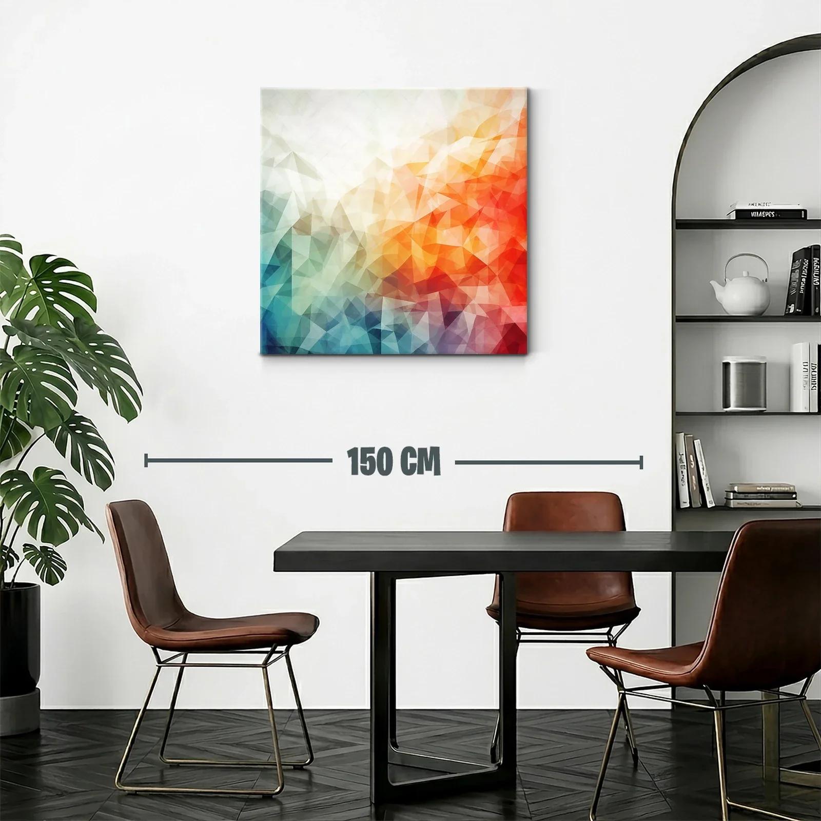Cuadro abstracto con tonos cálidos y fríos en triángulos — miniatura 2