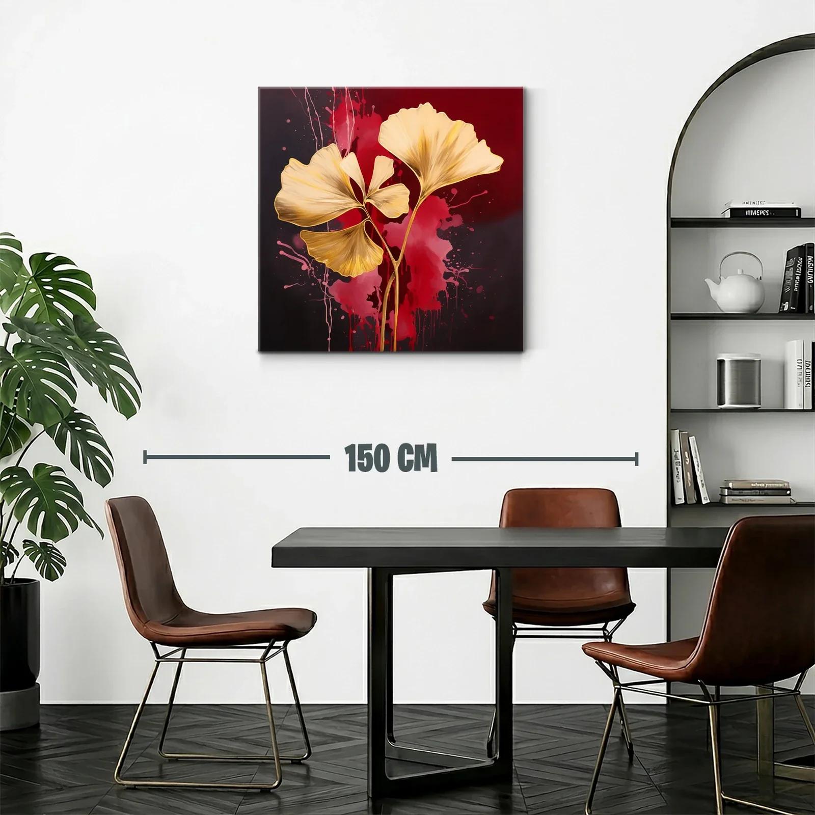 Elegancia dorada con hojas abstractas sobre fondo rojo intenso — miniatura 2