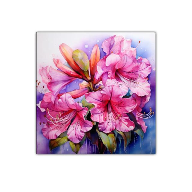 Cuadro floral con vibrantes azaleas en tonos rosas y morados