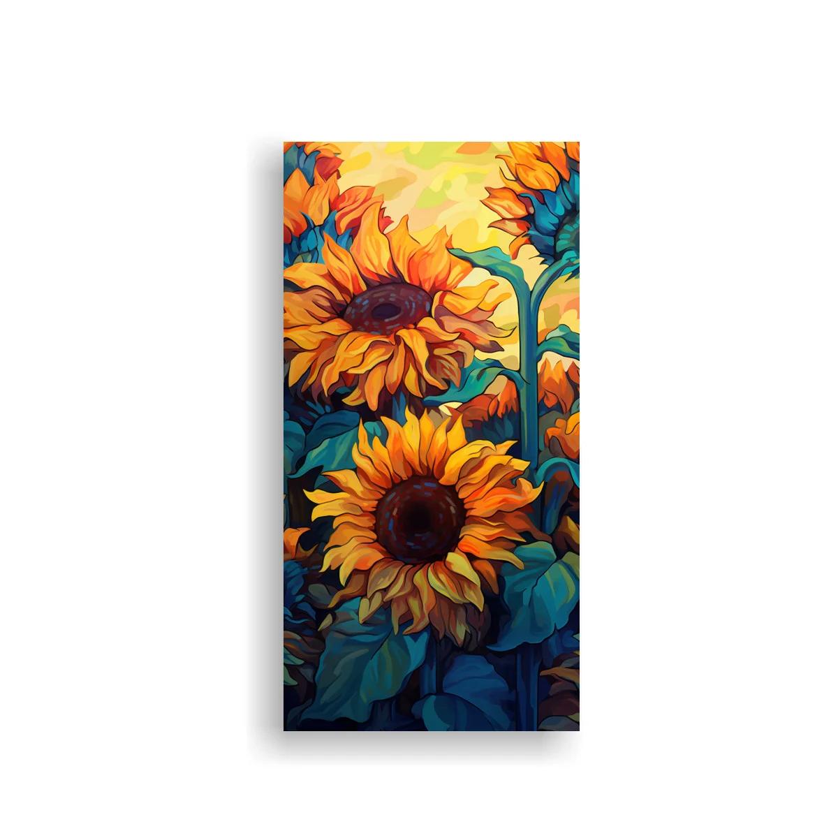 Cuadro dos girasoles grandes con contraste azul verdoso