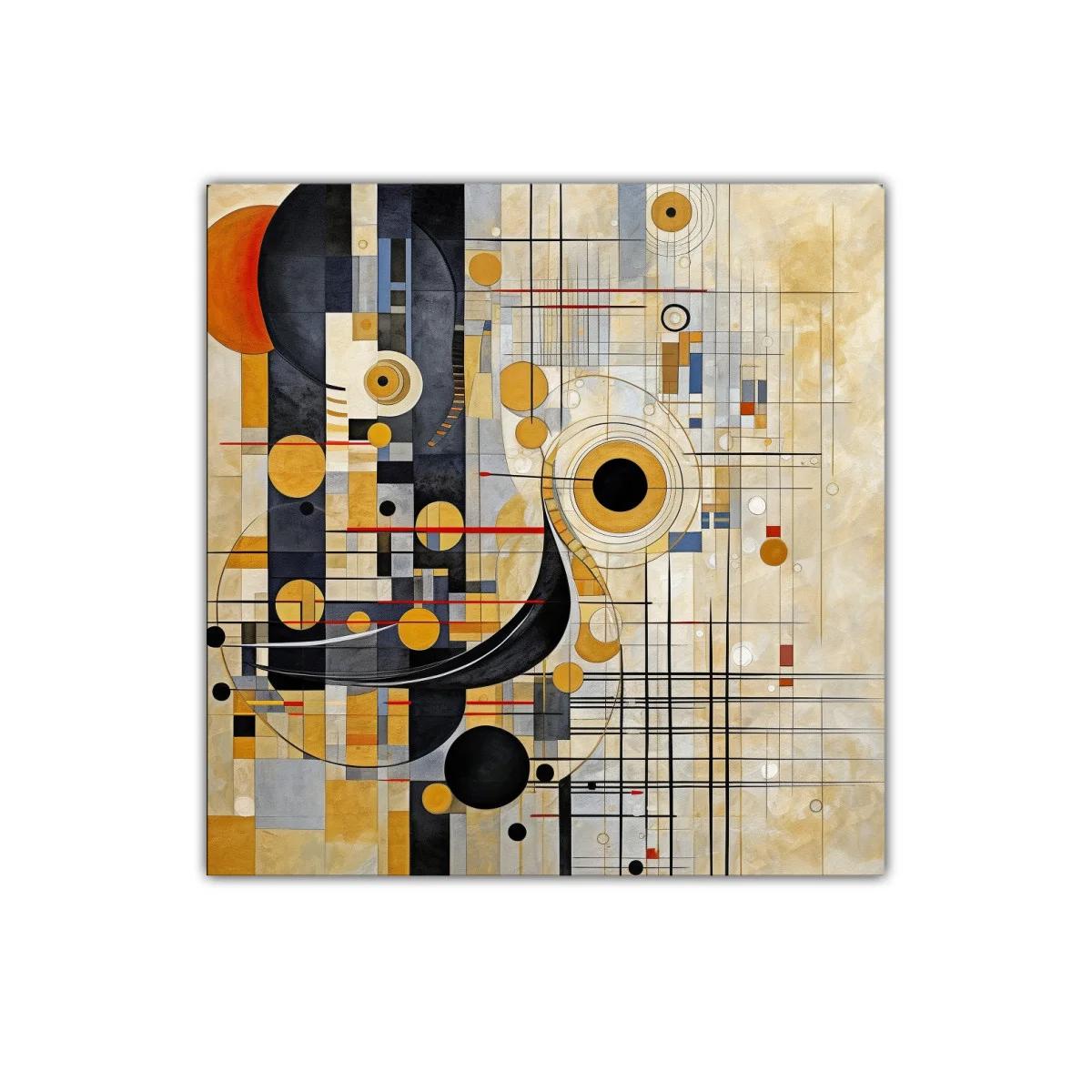 Cuadro con formas geométricas oro gris y negro moderno