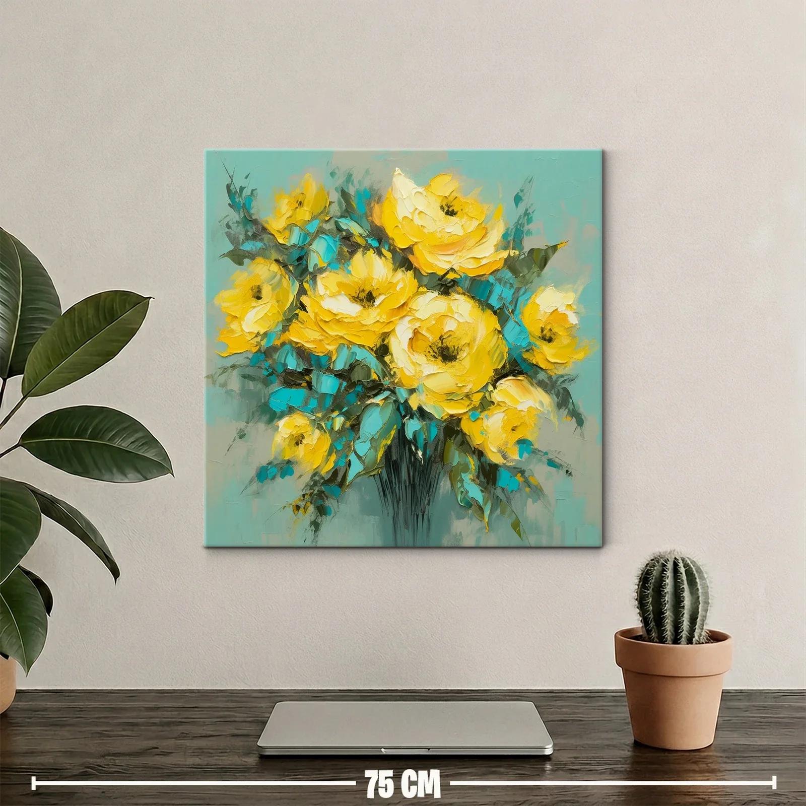 Ramo vibrante de flores amarillas y hojas turquesa — miniatura 2