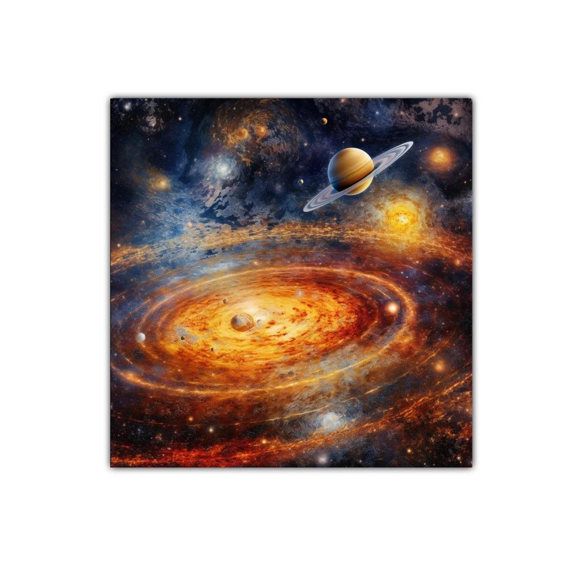 Galaxia en expansión con planetas y destellos cósmicos — imagen principal