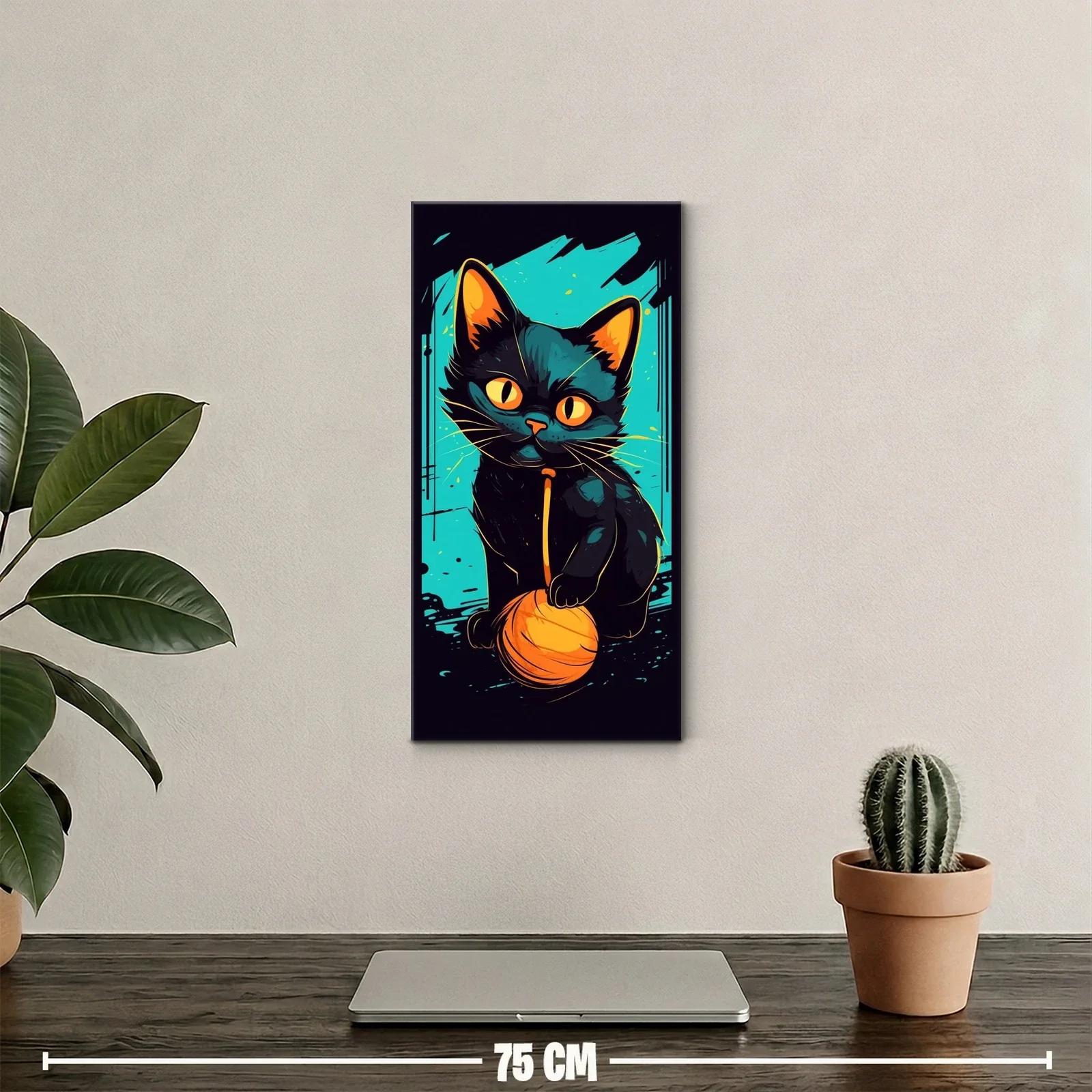 Cuadro gato negro de ojos naranjas con calabaza — miniatura 2