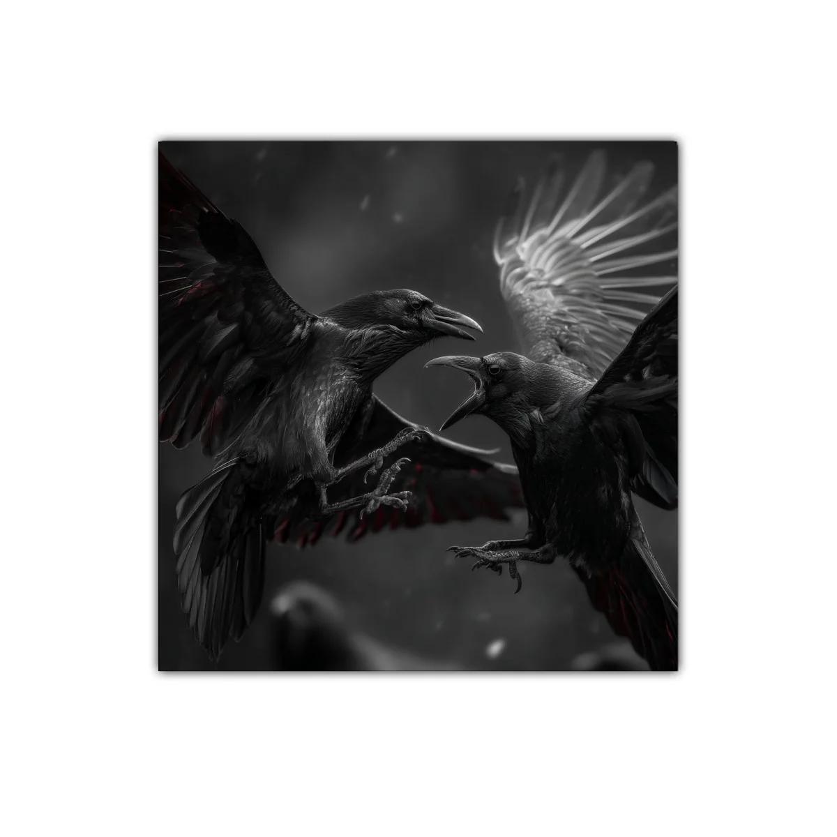 Cuadro decorativo de cuervos en vuelo y confrontación — imagen principal