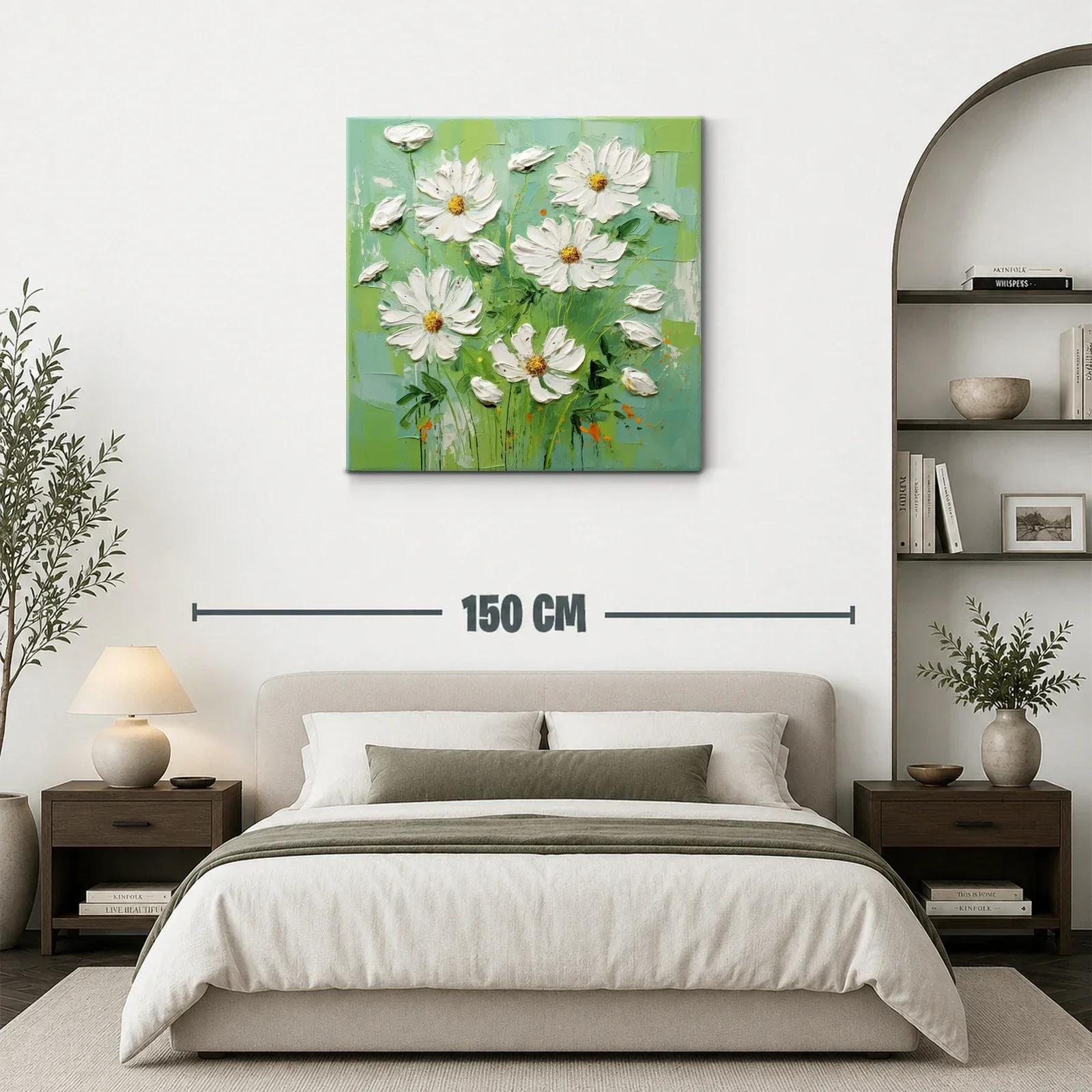 Cuadro flores blancas sobre fondo verde fresco y luminoso — miniatura 3