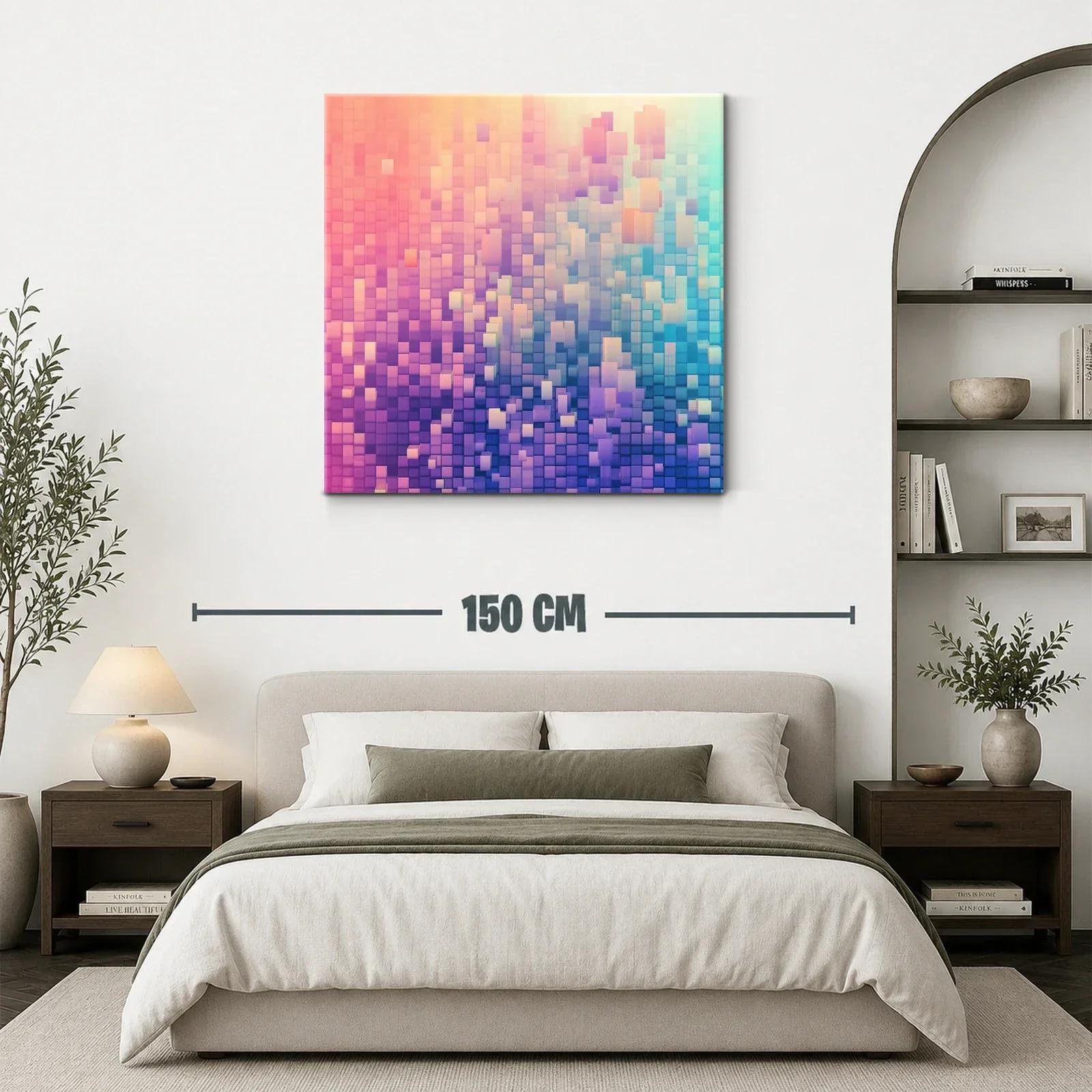 Cuadro abstracto con cubos en tonos pastel vibrantes — miniatura 3