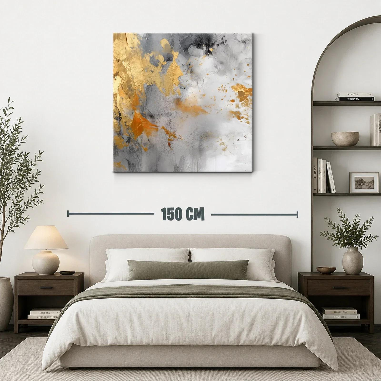 Cuadro abstracto en tonos grises con detalles dorados — miniatura 3