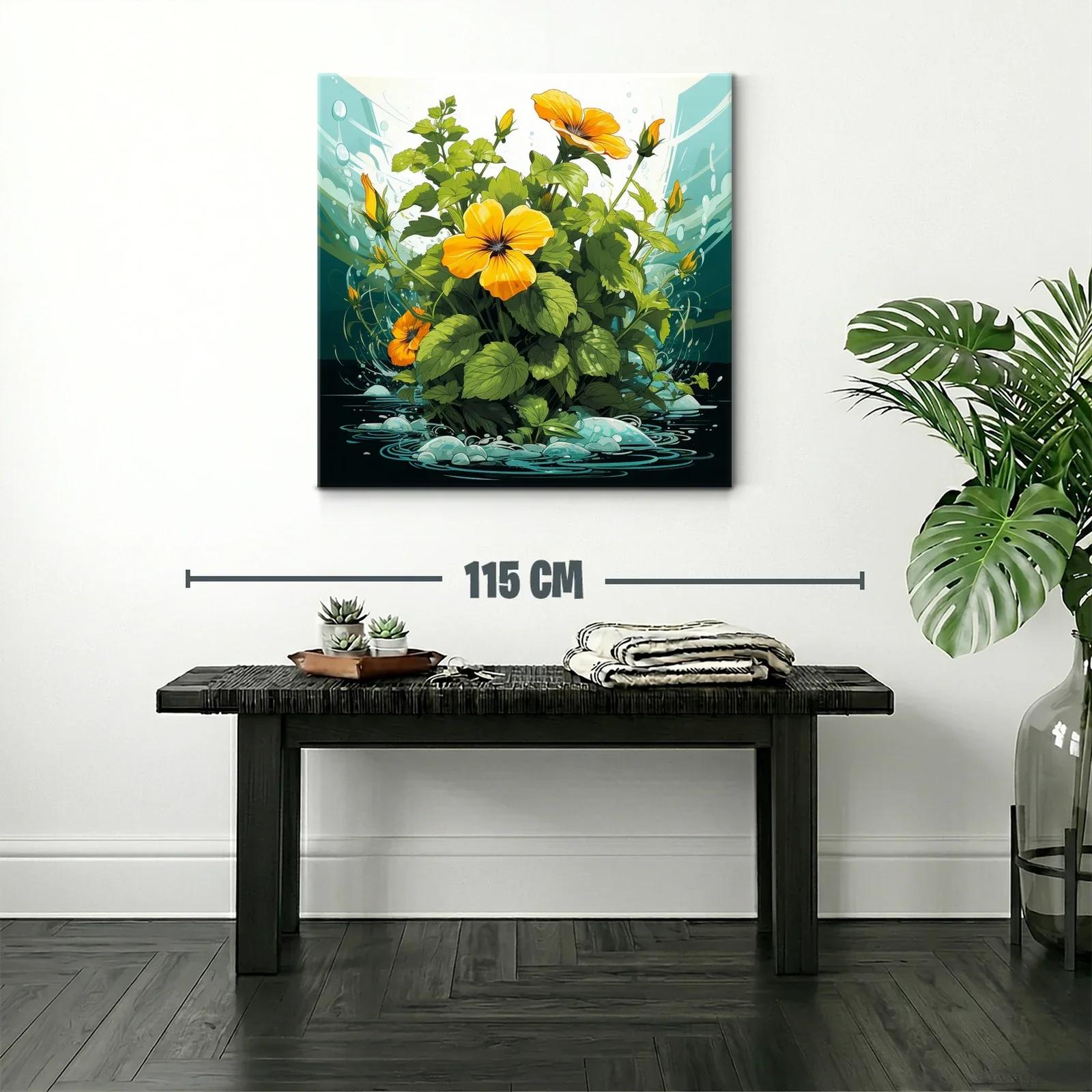 Cuadro vibrante con flores naranjas y hojas verdes — miniatura 2